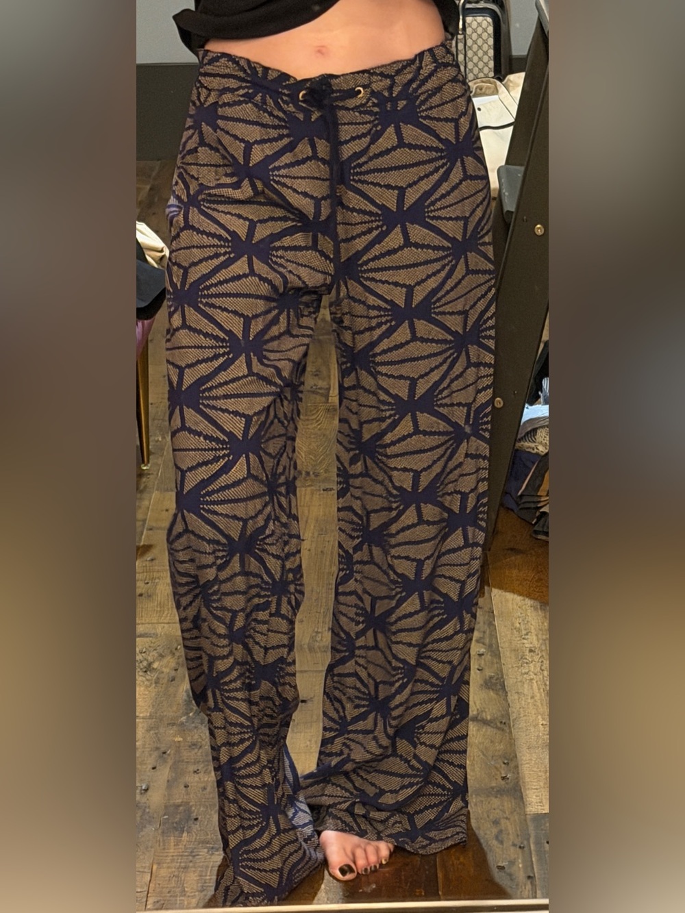 Wide Leg Printed Pants in Navy and Tan